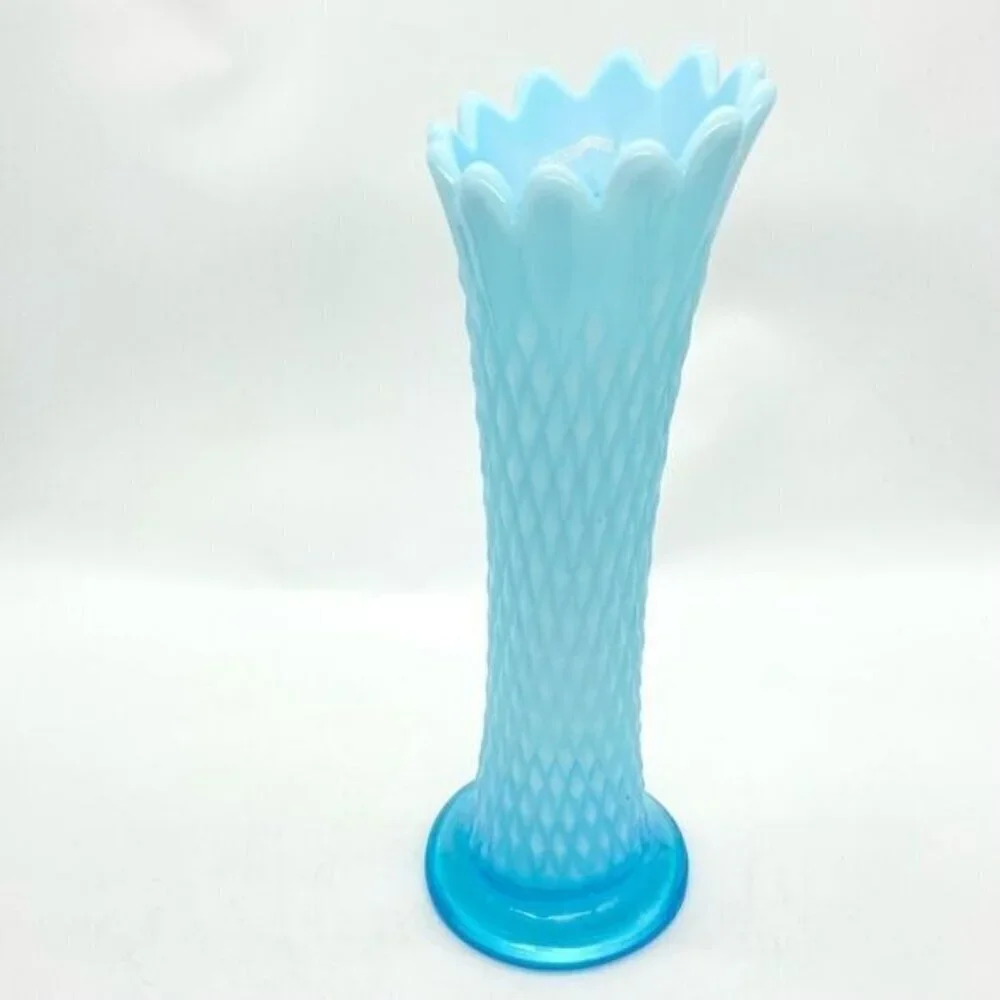 Northwood Blue Opalescent Swung Glass Diamond Point Vase